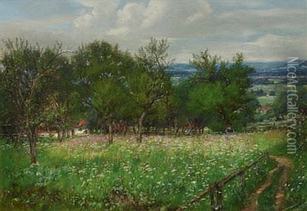 Blumenwiese Mit Figurenstaffage Oil Painting - Johann Sperl