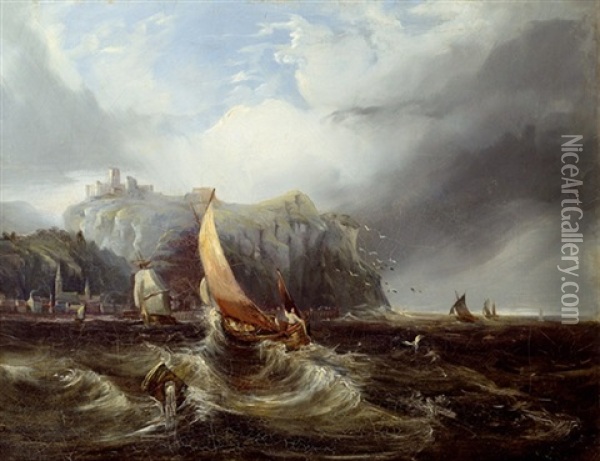 Segelboote Vor Der Kuste Oil Painting - Johannes Koekkoek