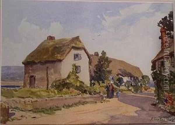 Cottages At Porlock Weir Oil Painting - Alexander Carruthers Gould