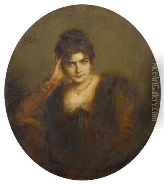 Portrait Der Gattin Des Kunstlers, Charlotte (lolo) Von Lenbach Oil Painting - Franz Seraph von Lenbach