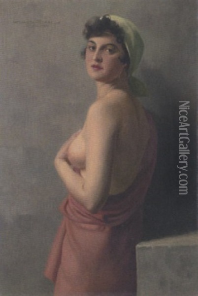 Stehender Weiblicher Halbakt Oil Painting - Hans Hassenteufel