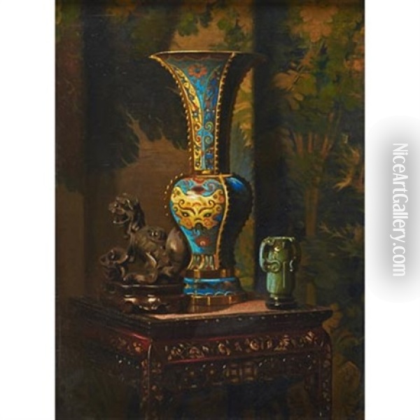 Untitled (still Life With Chinese Vase) Oil Painting - Hubert Vos