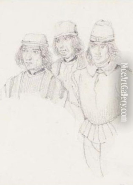Study Of Three Man In Renaissance Dress Oil Painting - Richard Parkes Bonington