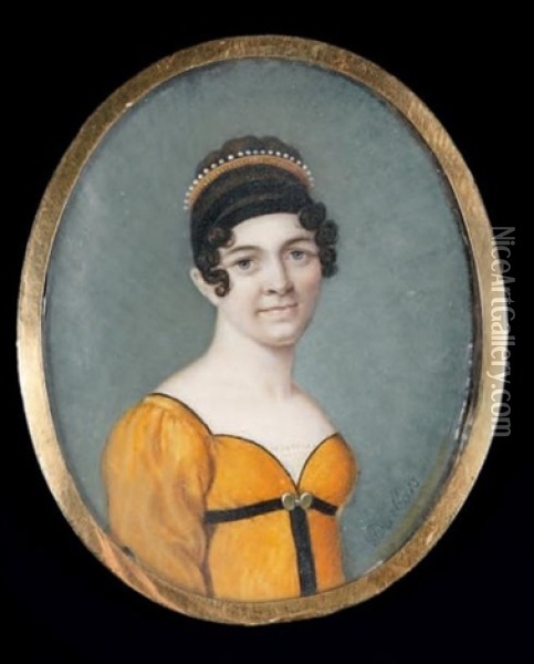 Portrait D'une Jeune Femme En Buste Vers La Droite Presque De Face Oil Painting - Pierre-Paul Darbois
