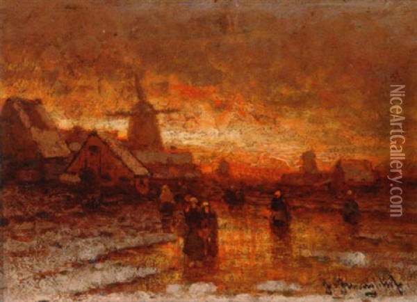 Hollandische Winterlandschaft Oil Painting - Johann Jungblut