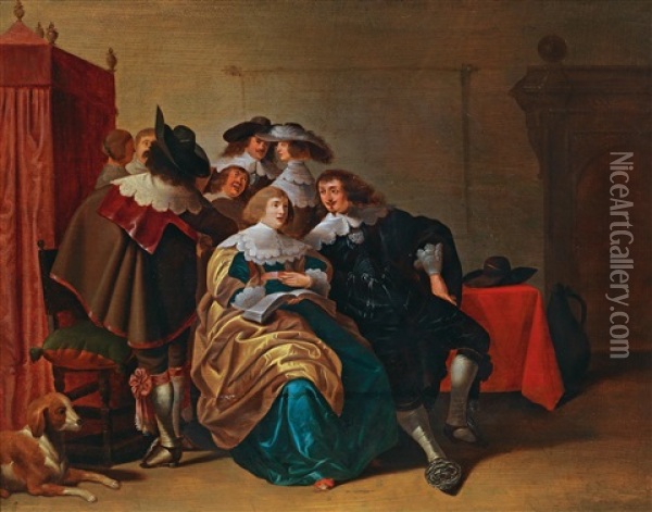 A Merrymaking Party Oil Painting - Christoffel Jacobsz. Van Der Lamen