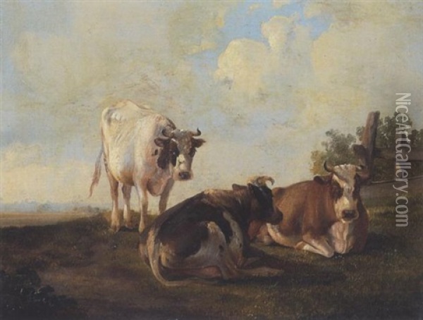 Drei Kuhe Auf Der Weide Oil Painting - Dirk Van Lokhorst