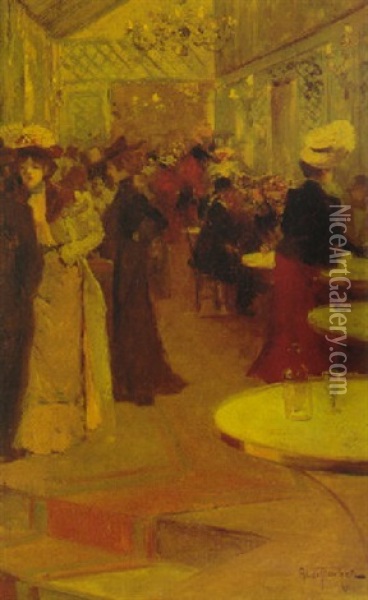 At The Cafe - Paris Oil Painting - Louis Abel-Truchet