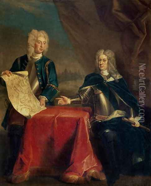 Duke of Marlborough discussing plans for the Siege of Bouchain with his Chief Engineer, Colonel Armstrong Oil Painting - Enoch Seeman