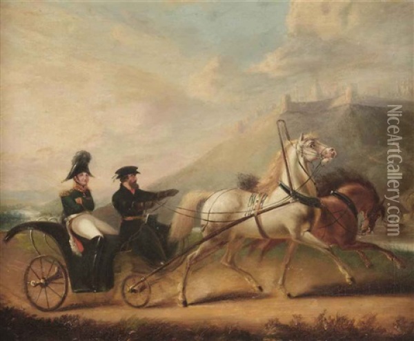 Napoleon In A Horse Ridden Carriage Oil Painting - Cornelius David Krieghoff