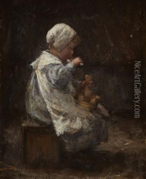 Eating Her Porridge Oil Painting - Robert Gemmell Hutchison
