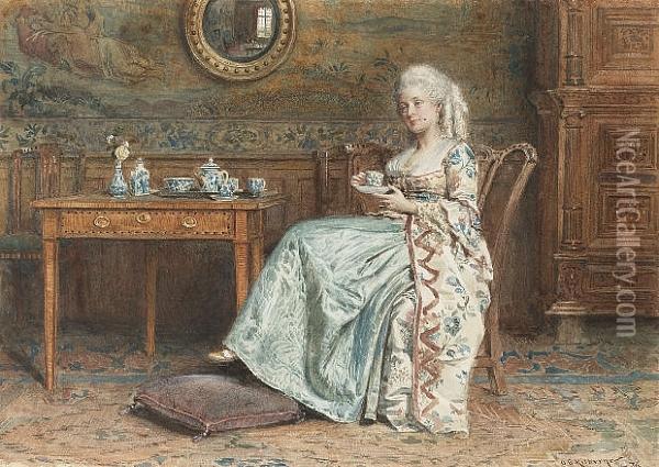 Taking Tea Oil Painting - George Goodwin Kilburne