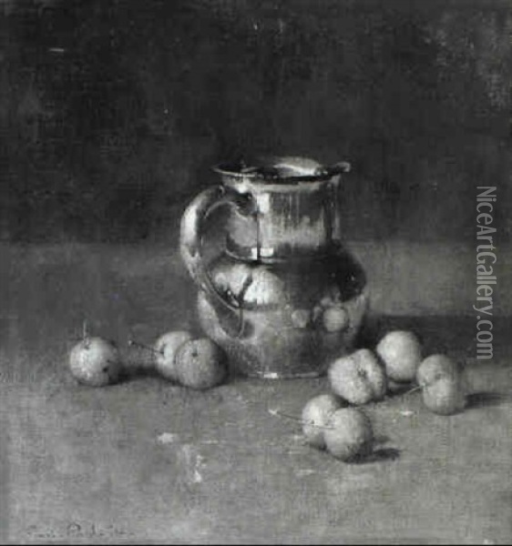 Still Life With Prunes And A Jug Oil Painting - Emil Carlsen