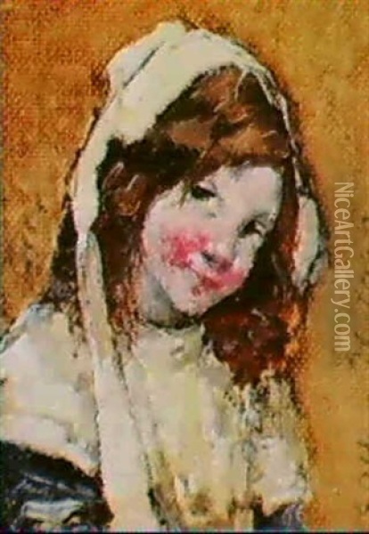 Study Of A Girl's Head Oil Painting - Edward Atkinson Hornel
