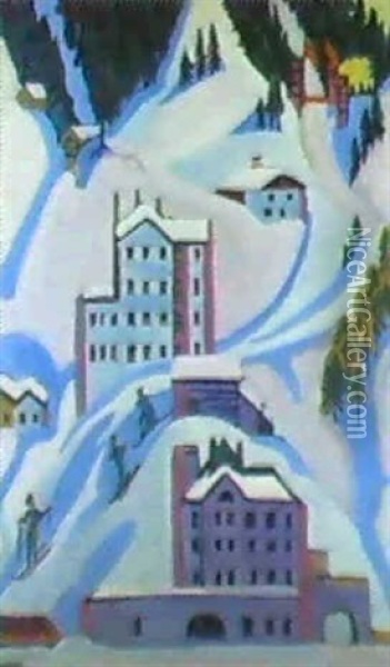 Davoser Hauser Im Winter,  Alte Sprungschanze Oil Painting - Ernst Ludwig Kirchner