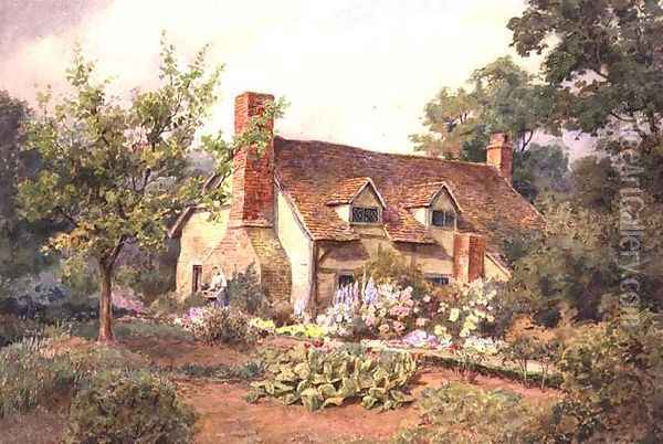 A Cottage Garden near Wokingham, Berkshire Oil Painting - Thomas Nicholson Tyndale