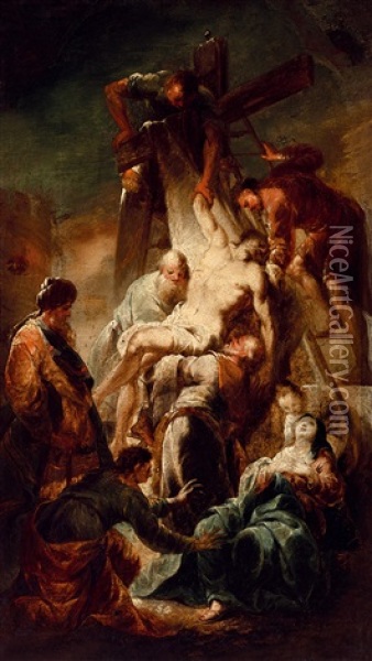 The Descent From The Cross Oil Painting - Januarius Johann Rasso Zick