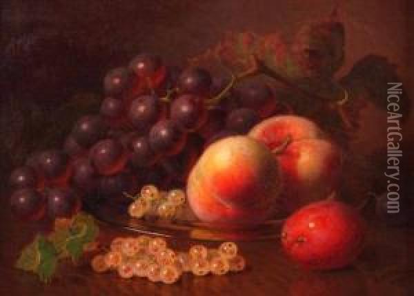 Still Life Study Of Peaches, Grapes And Whitecurrants Oil Painting - Eloise Harriet Stannard