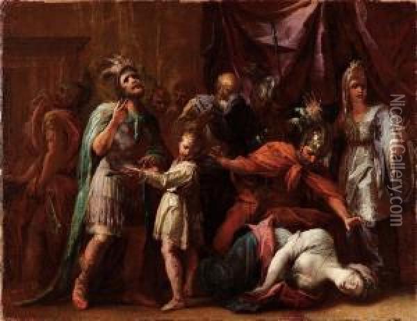 Morte Di Lucrezia Oil Painting - Gian Antonio Burrini