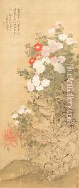 Rocks And Chrysanthemums Oil Painting - Yun Shouping