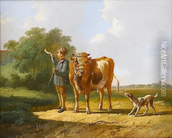 The Horn Blower Oil Painting - Albertus Verhoesen