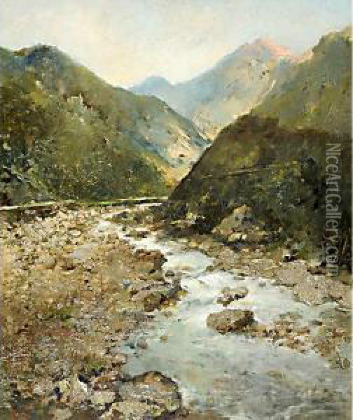 Torrente Fra Le Montagne Oil Painting - Giuseppe Pogna