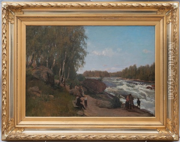 Walking By The River Oil Painting - Berndt Adolf Lindholm
