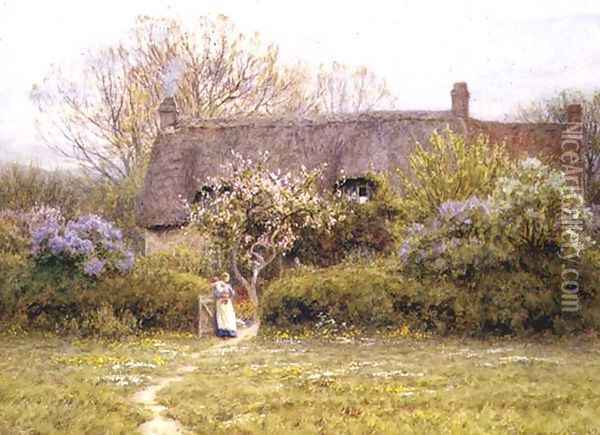 Cottage, Freshwater, Isle of Wight Oil Painting - Helen Mary Elizabeth Allingham