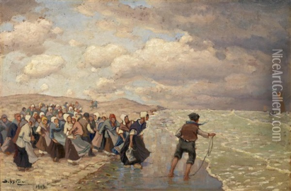 Fishermen's Wives Oil Painting - Viktor Ivanovich Zarubin