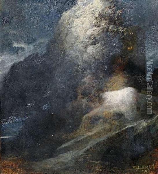 Nightly Island Of The Dead. Oil Painting - Ferdinand Keller