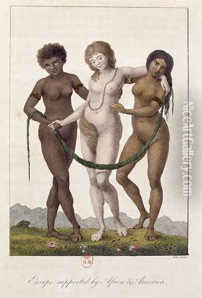 Europe Supported by Africa and America, from Narrative of a Five Years Expedition against the Revolted Negroes of Surinam 1772-77, engraved by William Blake 1757-1827, published 1796 Oil Painting - John Gabriel Stedman