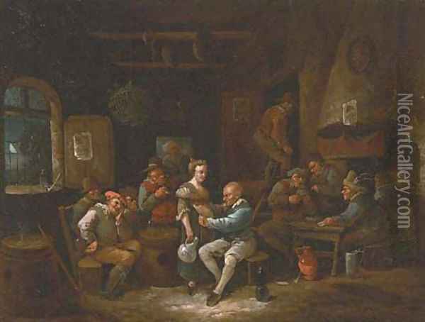 Boors drinking and gambling in a tavern Oil Painting - Egbert van, the Younger Heemskerck