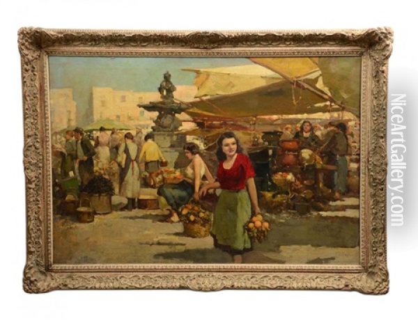 Market Scene Oil Painting - Giuseppe Pitto