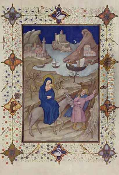 Hours of Notre Dame Vespers The Flight into Egypt from the Tres Riches Heures du Duc de Berry Oil Painting - Jacquemart De Hesdin