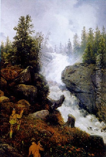 Wildbach In Den Alpen An Einem Prachtvollen Sommermorgen Oil Painting - Johann Novopacky