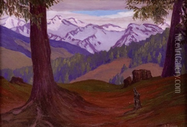 Am Waldrand Mit Blick Auf Hochgebirge Oil Painting - Otto Rasim