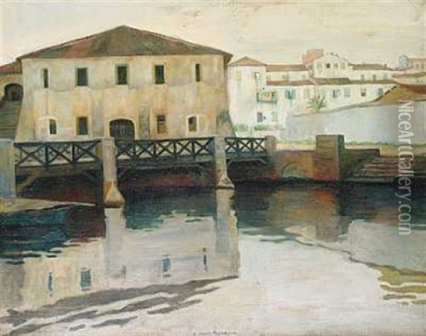 Broen Over Kanalen I Terracina Oil Painting - Johan Rohde