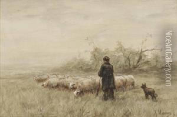 A Shepherd And His Flock Oil Painting - Anton Mauve