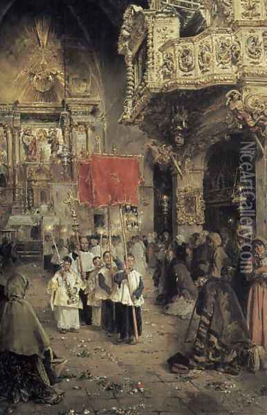 Procession at the End of Mass Oil Painting - Arcadio Mas Y Fondevila