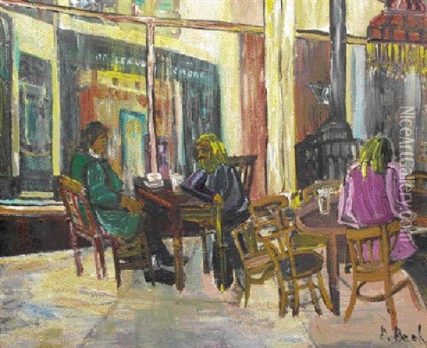Au Cafe Oil Painting - Ernst Beck