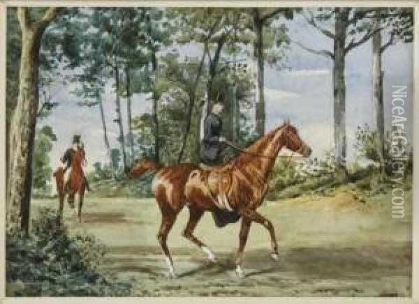 Couple De Cavalier En Foret Oil Painting - Jonny Audy