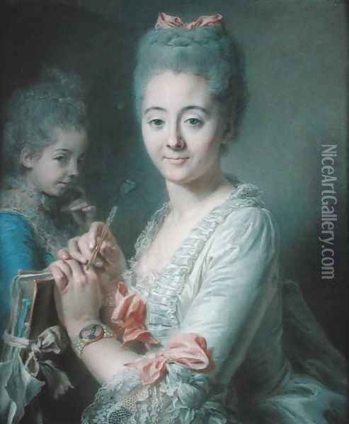 Madame Theodore Lacroix Drawing a Portrait of her Daughter, Suzanne Felicite Oil Painting - Jean Valade