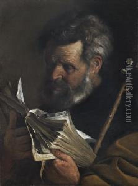 Saint Joseph Reading A Book And Holding A Flowering Staff Oil Painting - Pier Francesco Mola