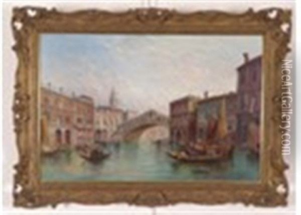 The Rialto Bridge, Venice Oil Painting - Alfred Pollentine
