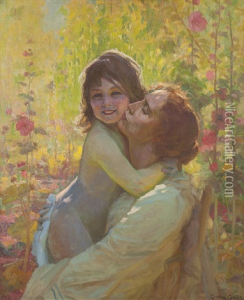 Alice And Jannie In Garden Oil Painting - Gordon Coutts