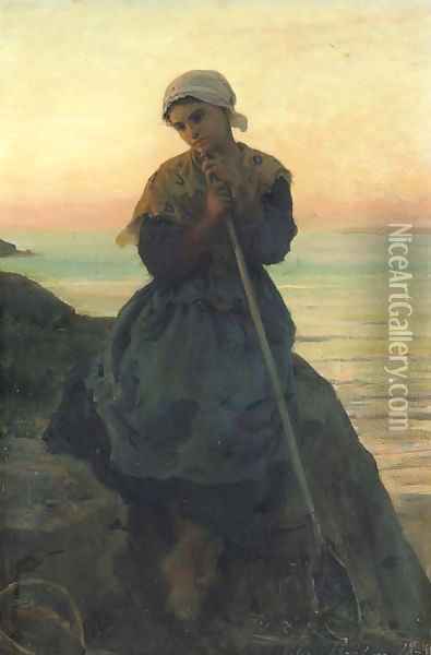 Jeune pecheuse bretonne Oil Painting - Jules Breton