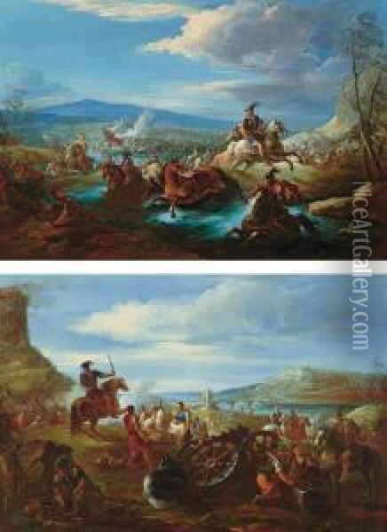 Battaglia Con Cavalieri Che Guadano Il Fiume Oil Painting - Ignace Jacques Parrocel