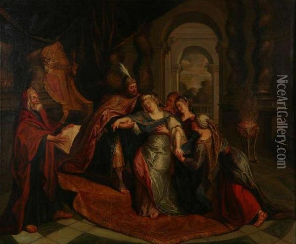 Esther Voor Ahasverus Oil Painting - Erasmus II Quellin (Quellinus)