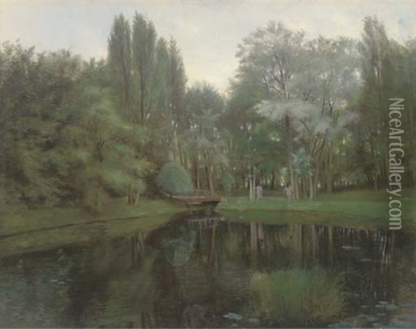 Nudes By A Woodland Pool Oil Painting - Albert Gabriel Rigolot