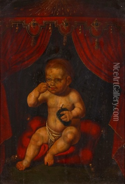 The Christ Child Eating Grapes Oil Painting - Joos Van Cleve